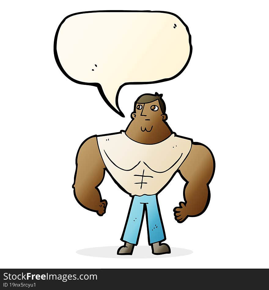 Cartoon Body Builder With Speech Bubble