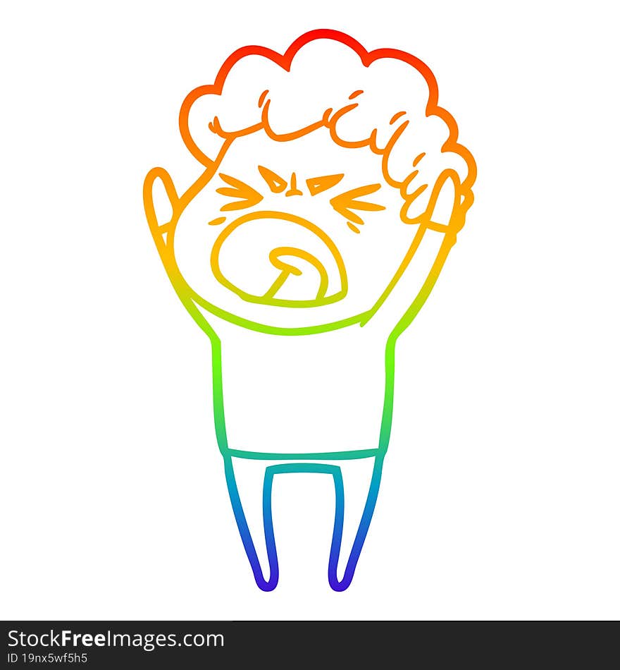 rainbow gradient line drawing cartoon furious man