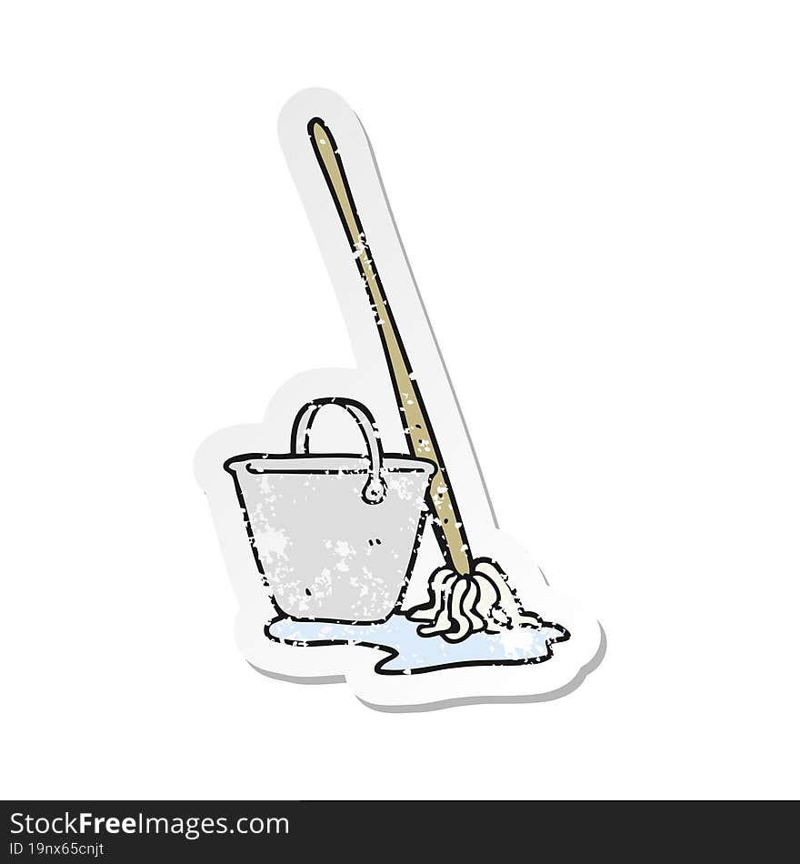 retro distressed sticker of a cartoon mop and bucket