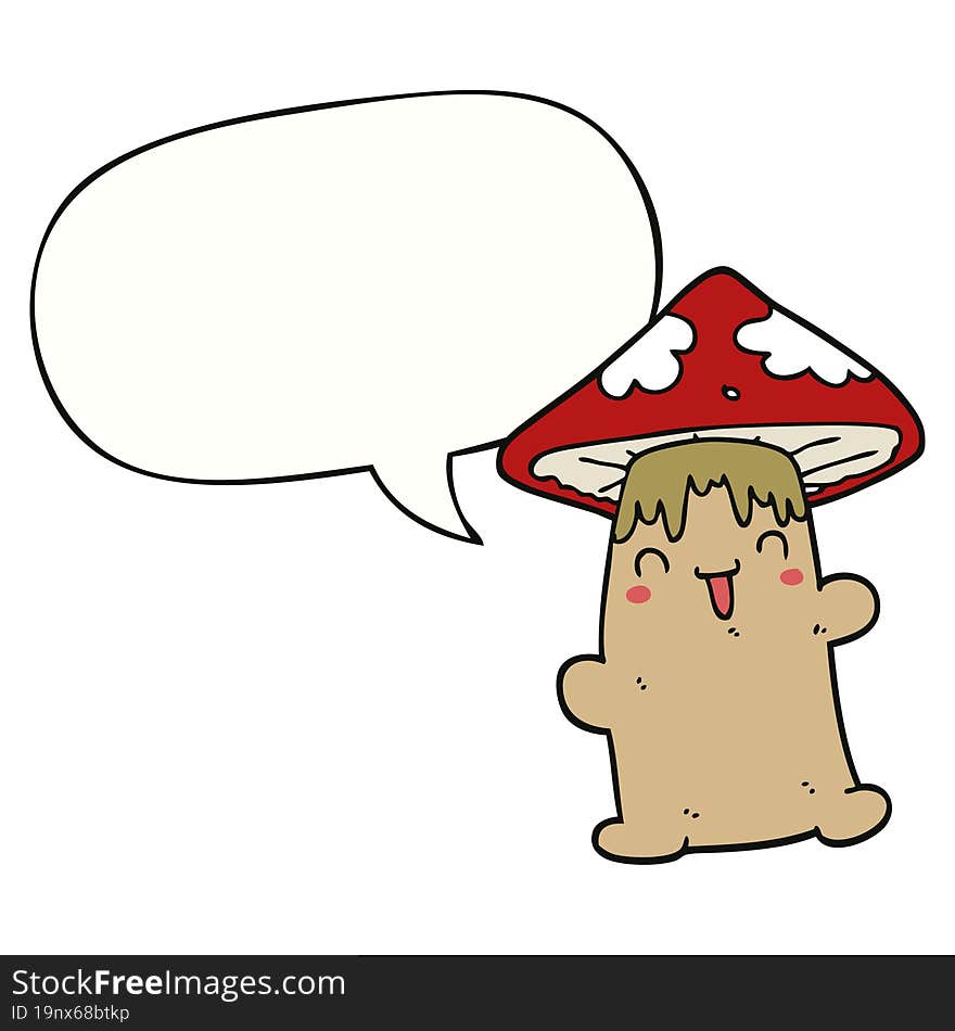 cartoon mushroom character with speech bubble