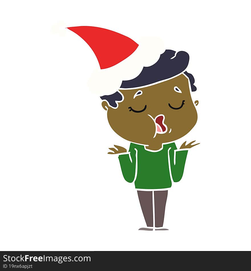 Flat Color Illustration Of A Man Talking And Shrugging Shoulders Wearing Santa Hat