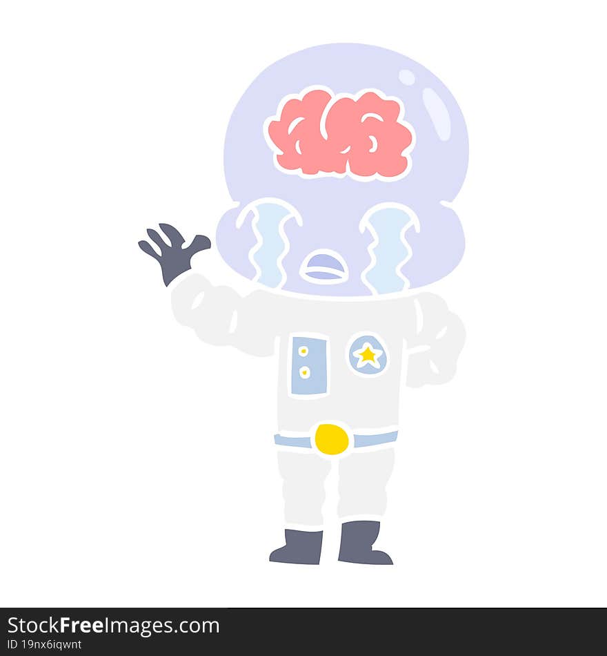 flat color style cartoon big brain alien crying