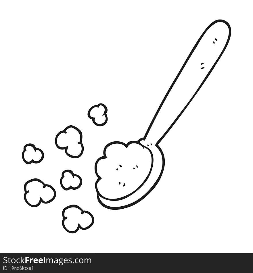 freehand drawn black and white cartoon spoonful of food