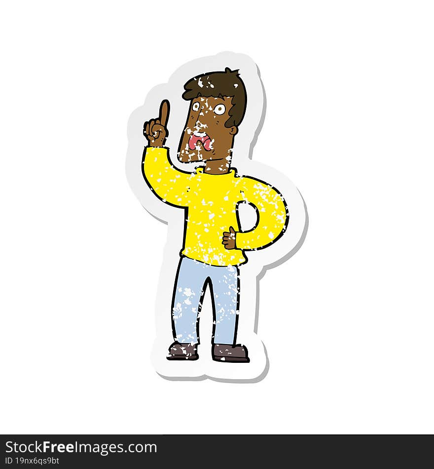 Retro Distressed Sticker Of A Cartoon Man With Complaint