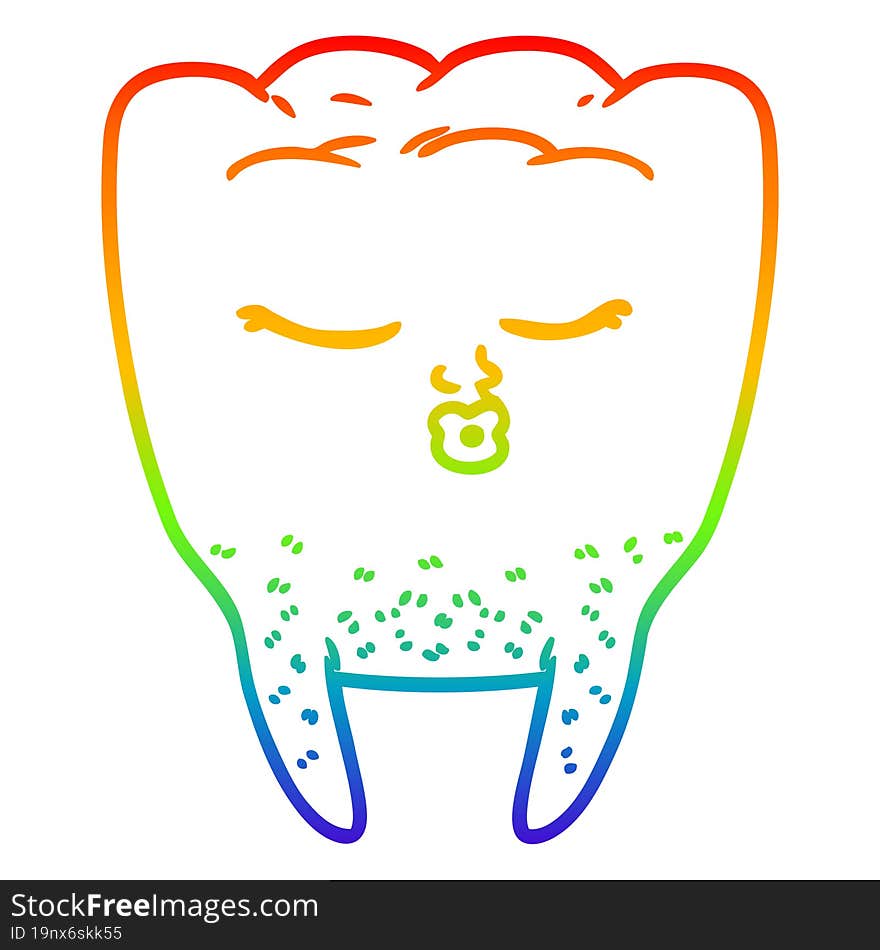 Rainbow Gradient Line Drawing Cartoon Tooth