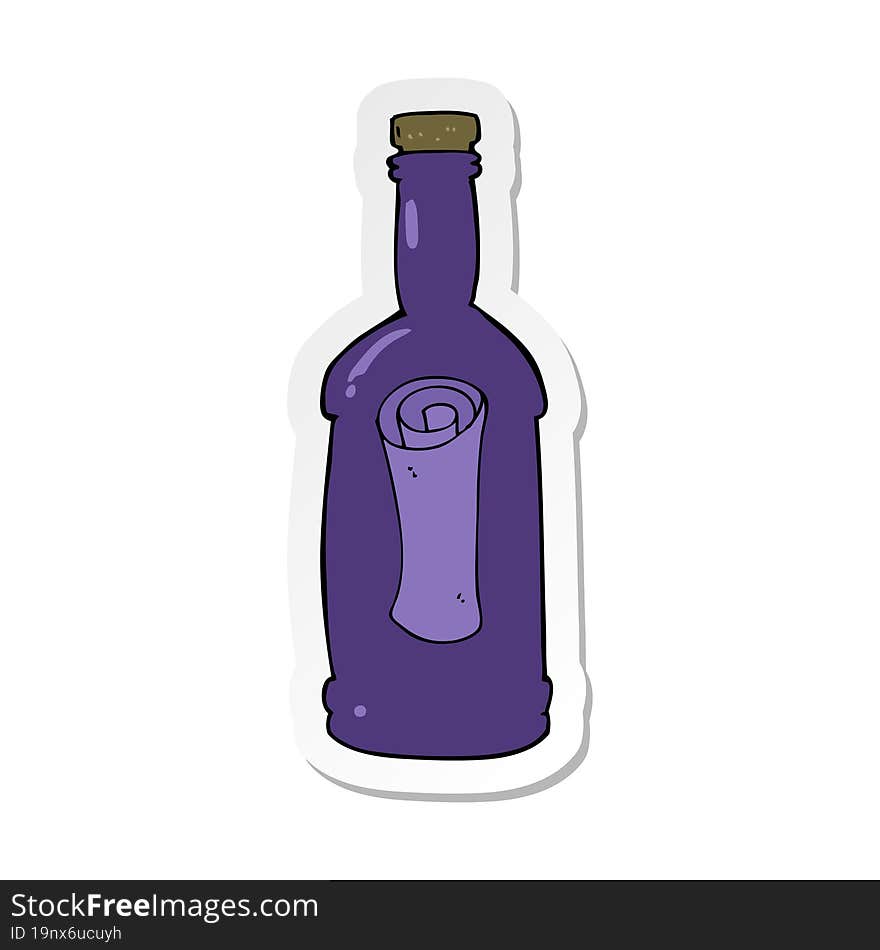 Sticker Of A Cartoon Letter In A Bottle