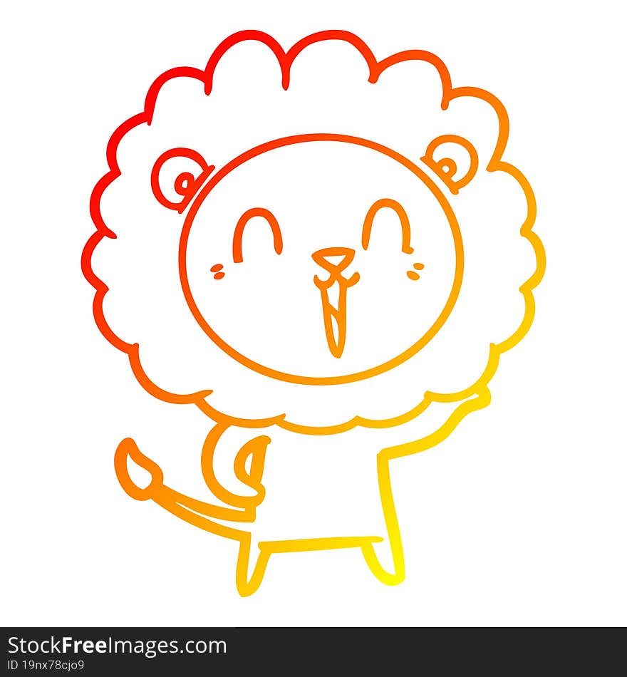 warm gradient line drawing laughing lion cartoon