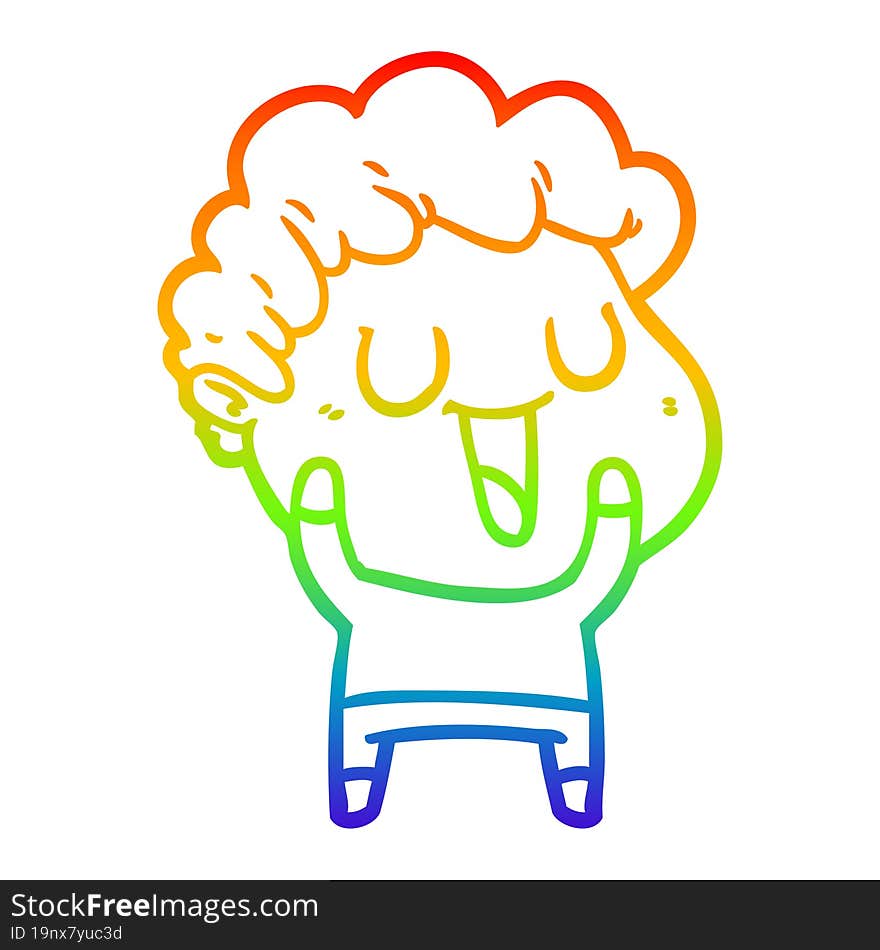 Rainbow Gradient Line Drawing Laughing Cartoon Man