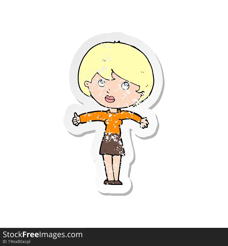 Retro Distressed Sticker Of A Cartoon Woman Giving Thumbs Up