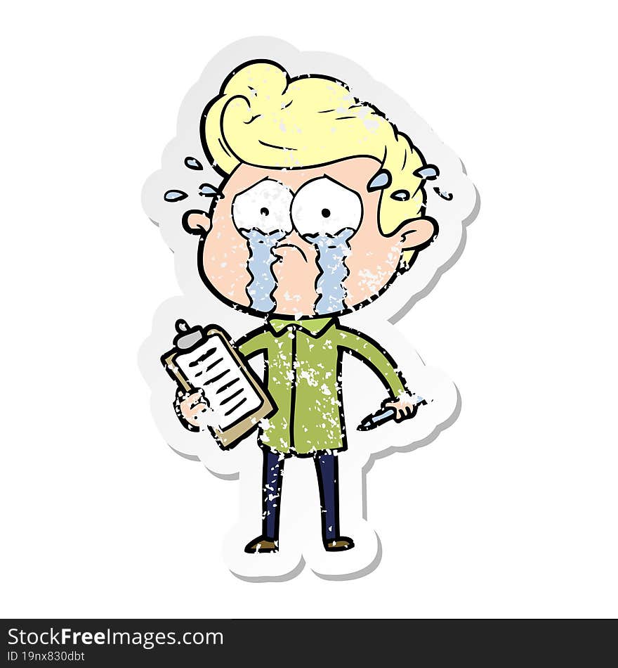 Distressed Sticker Of A Cartoon Crying Man