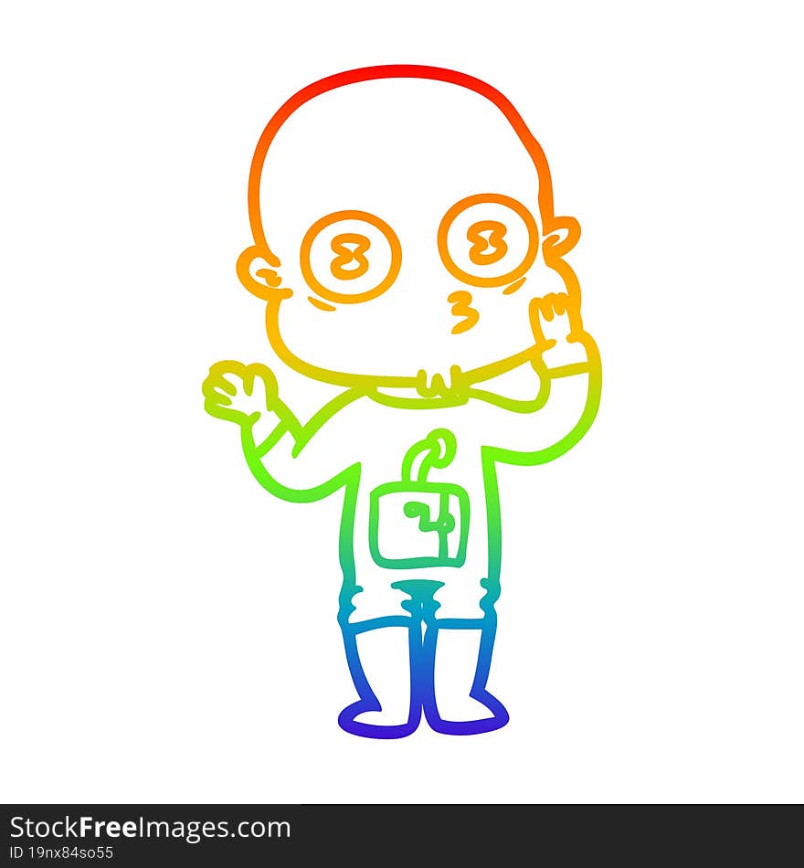 rainbow gradient line drawing cartoon weird bald spaceman