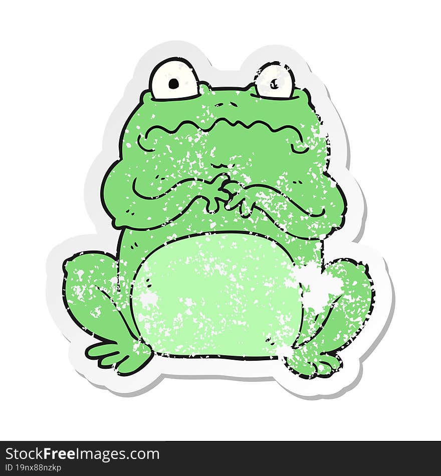 retro distressed sticker of a cartoon funny frog