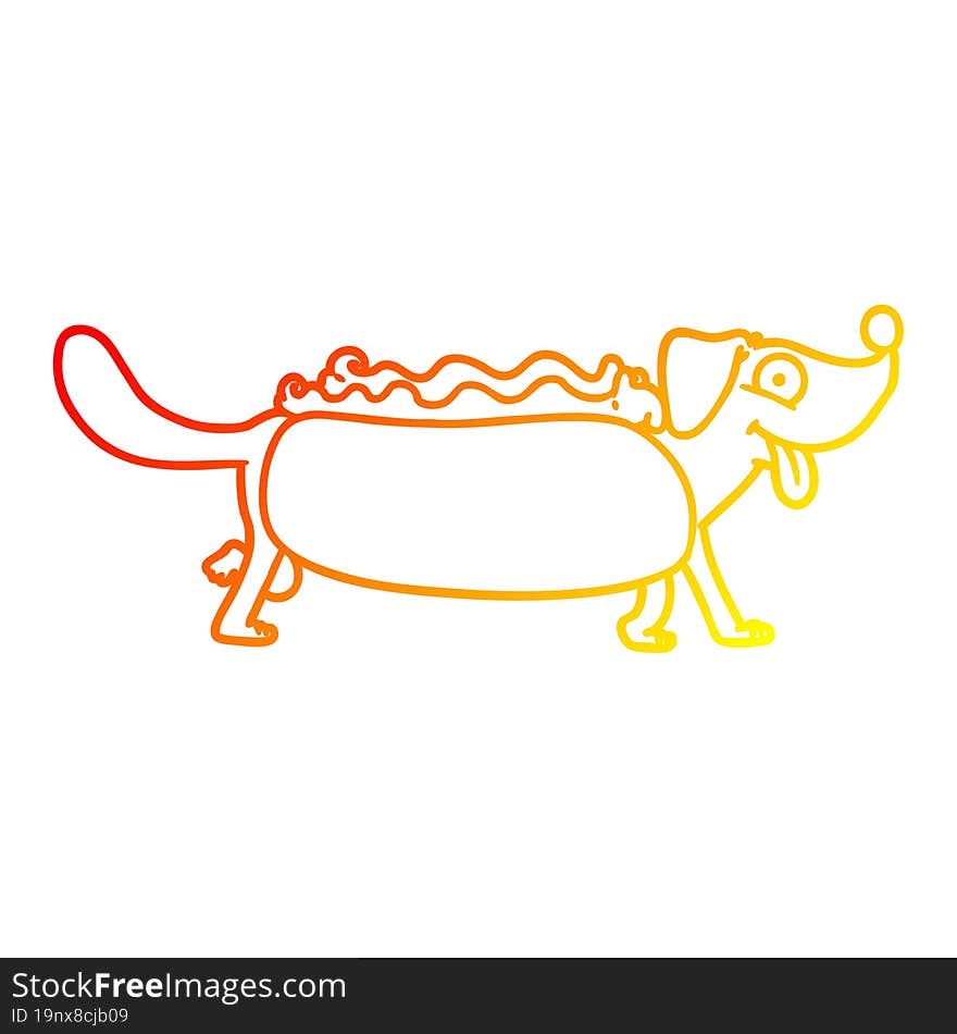 warm gradient line drawing cartoon hotdog