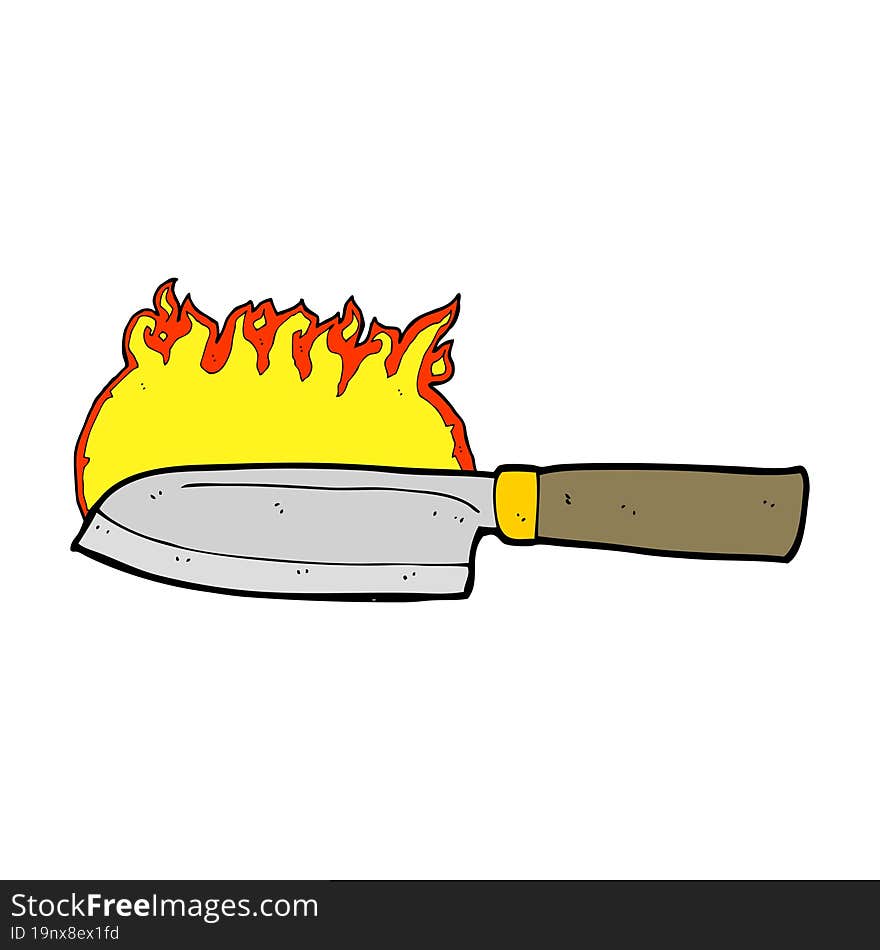 cartoon kitchen knife on fire