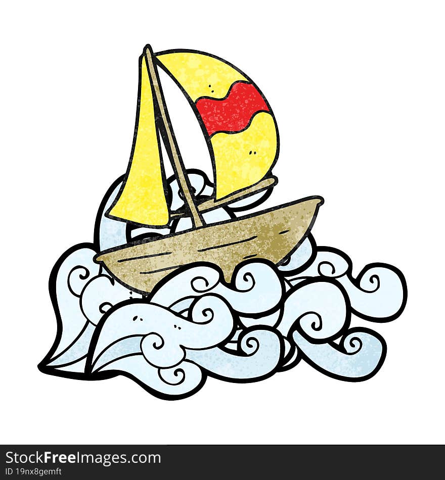 freehand textured cartoon sail ship