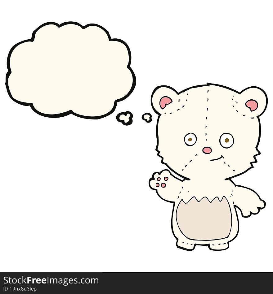 cartoon polar bear cub waving with thought bubble