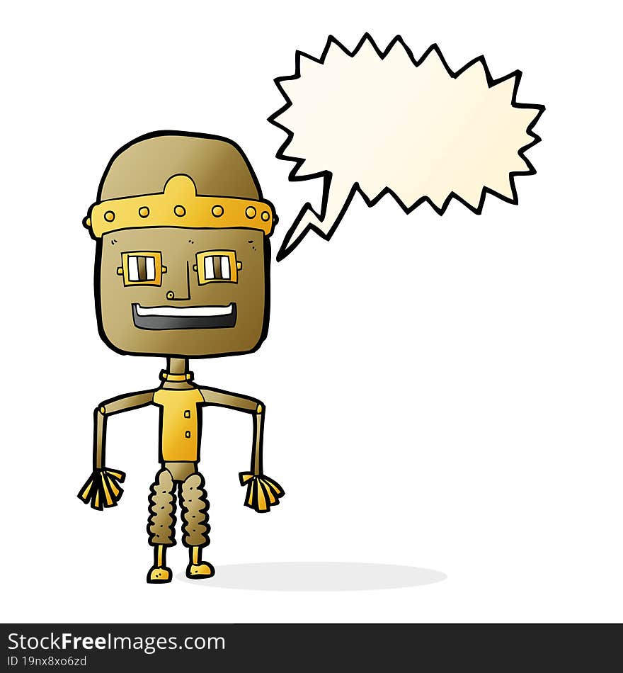 funny cartoon robot with speech bubble