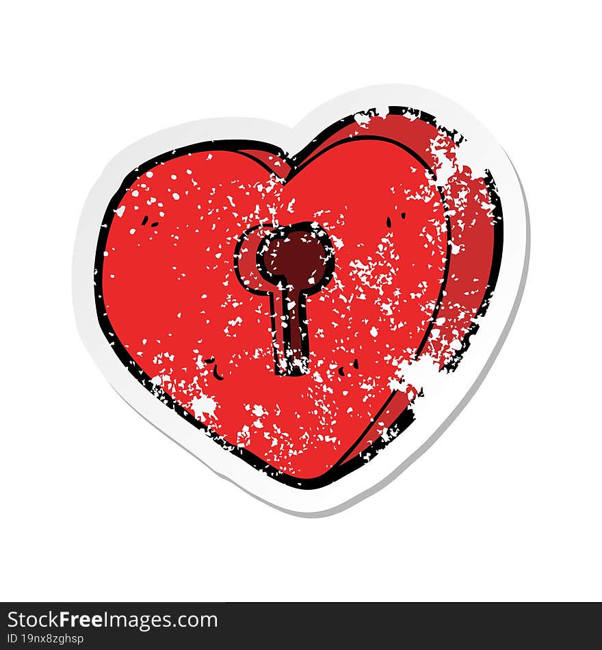 Retro Distressed Sticker Of A Cartoon Heart With Keyhole