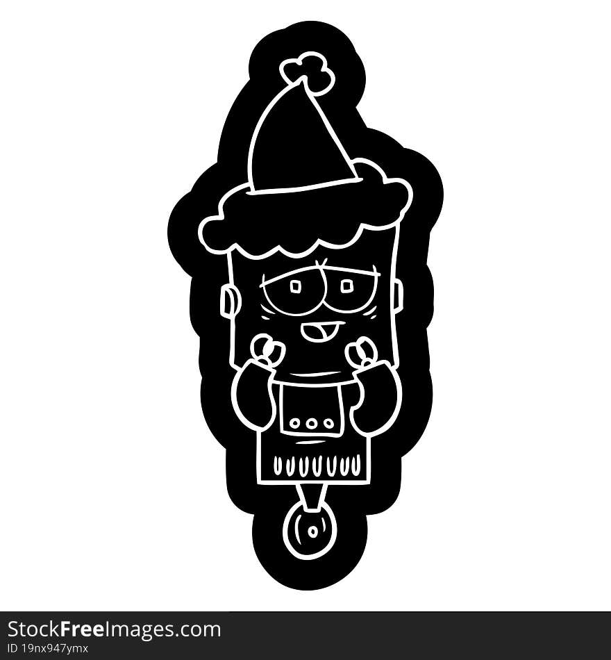 Cartoon Icon Of A Robot Wearing Santa Hat