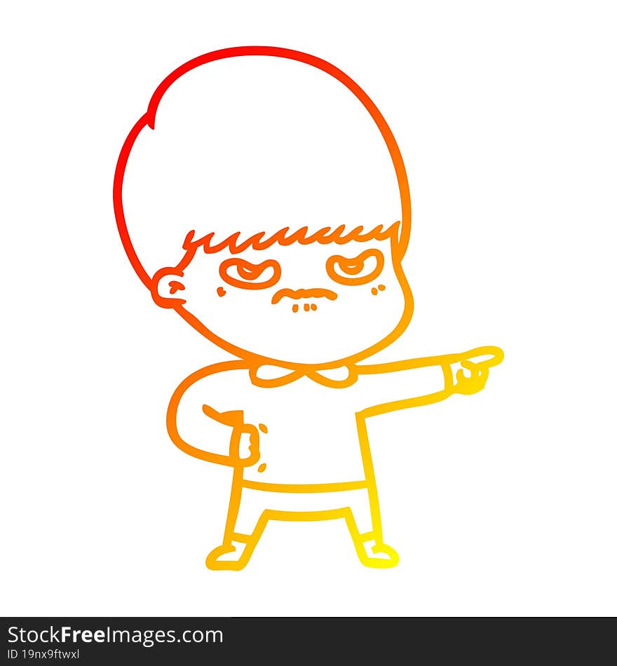 warm gradient line drawing annoyed cartoon boy