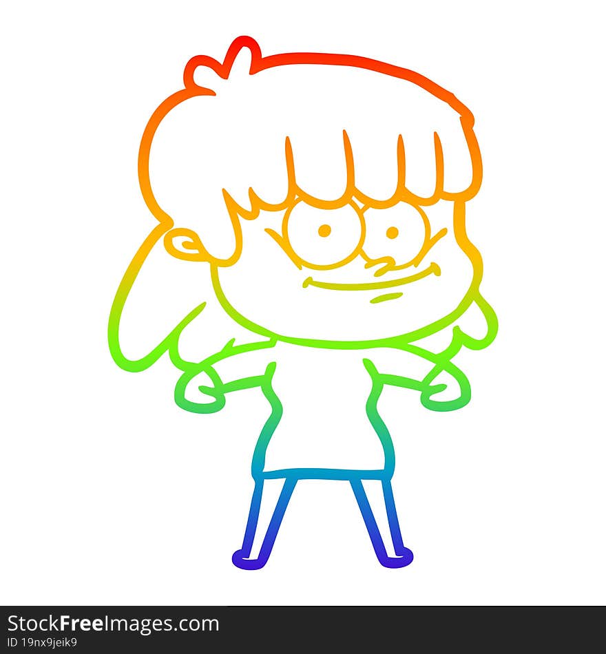 rainbow gradient line drawing cartoon smiling woman