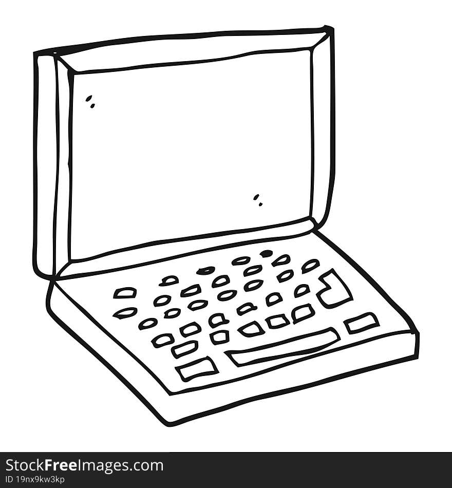 freehand drawn black and white cartoon laptop computer