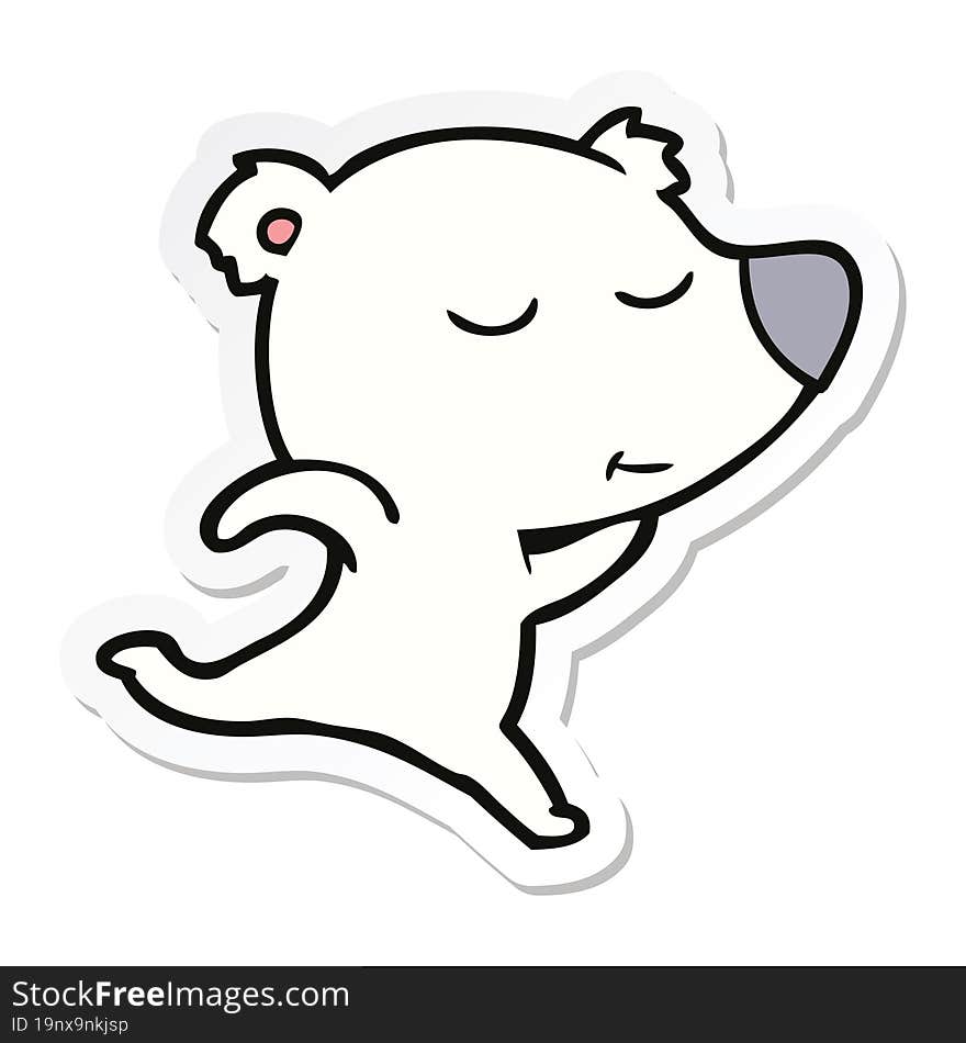 sticker of a happy cartoon polar bear running