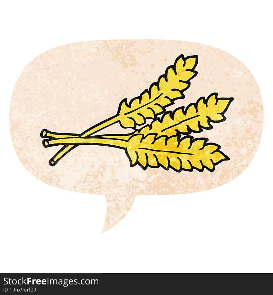 cartoon wheat and speech bubble in retro textured style