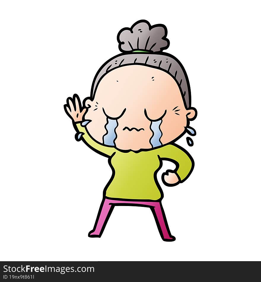 cartoon old woman crying and waving. cartoon old woman crying and waving