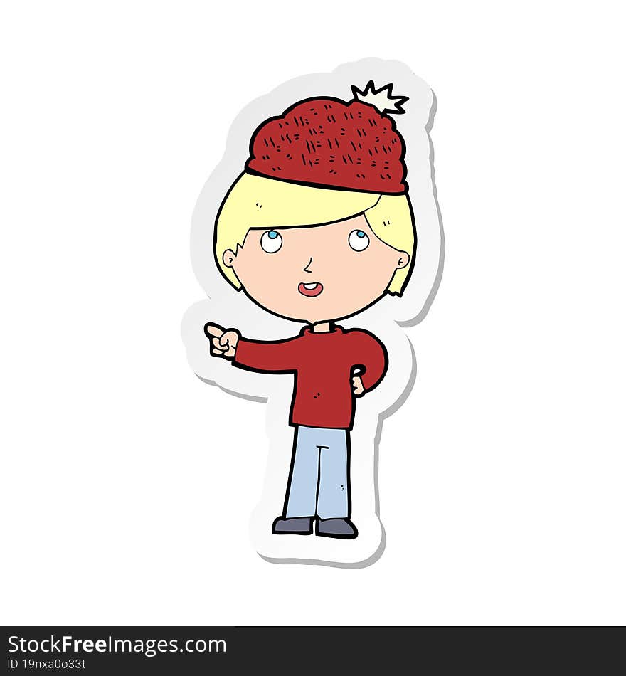 Sticker Of A Cartoon Man Wearing Winter Hat