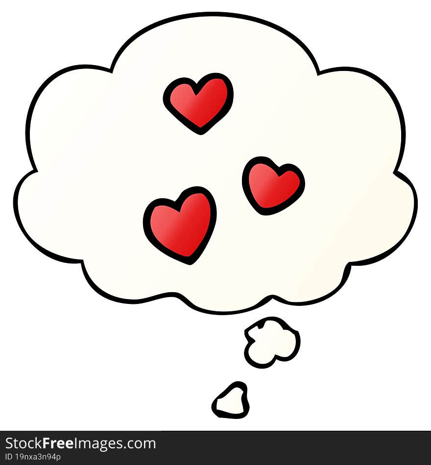 cartoon love heart and thought bubble in smooth gradient style