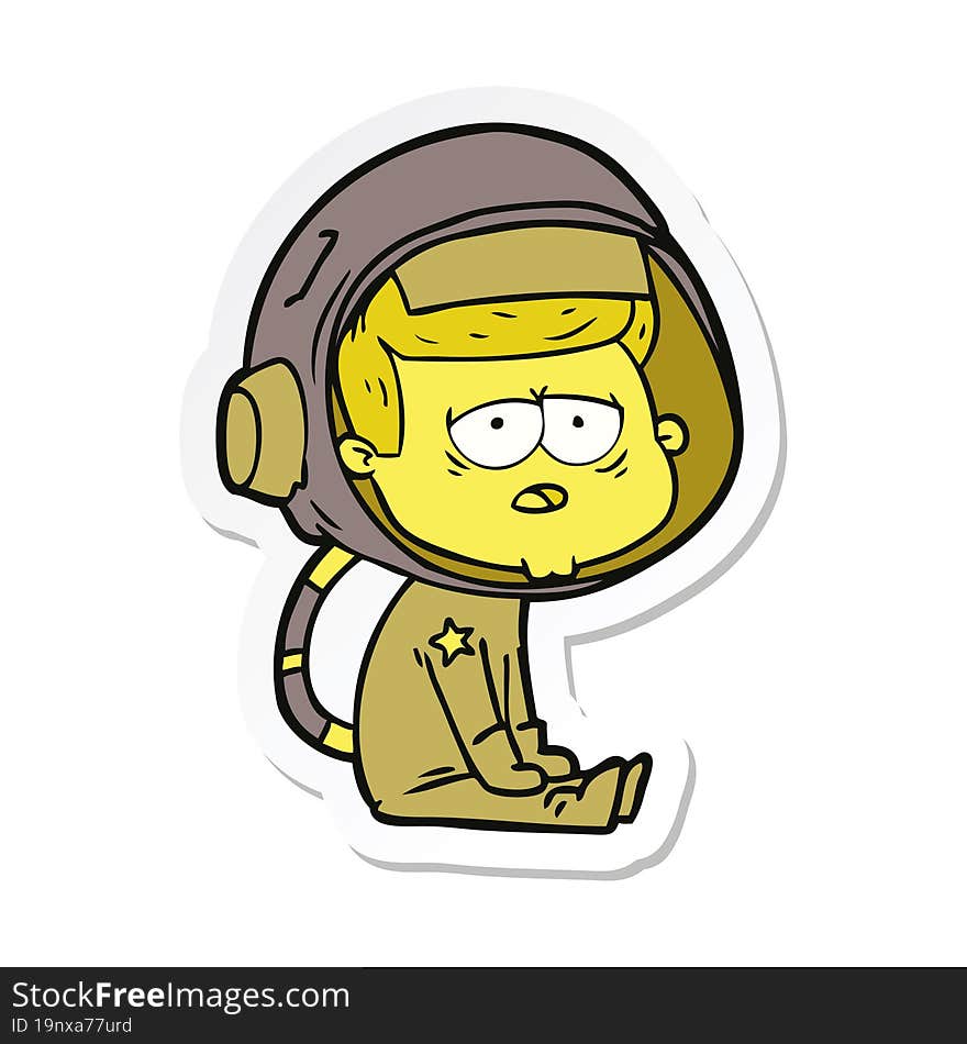 sticker of a cartoon tired astronaut