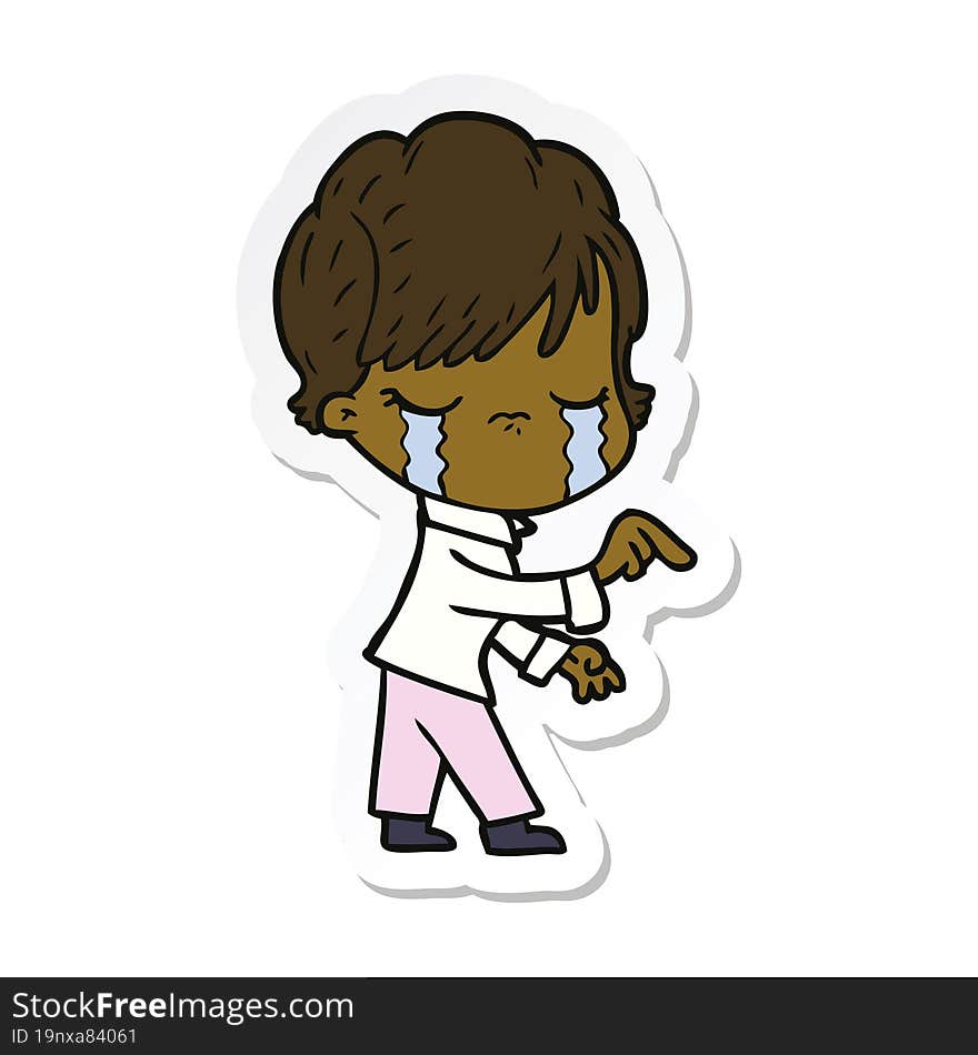 sticker of a cartoon woman crying