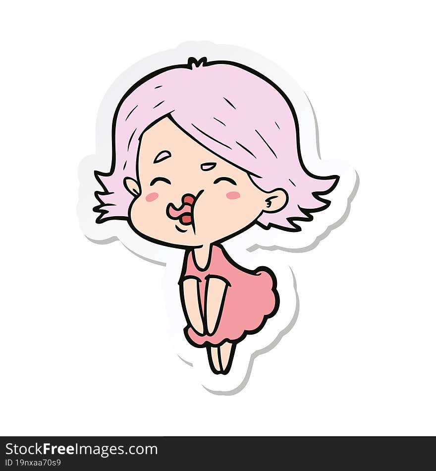 Sticker Of A Cartoon Girl Pulling Face