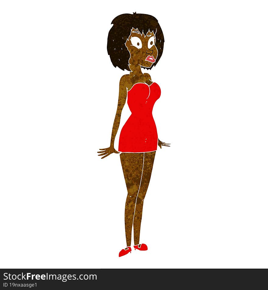 Cartoon Surprised Woman In Short Dress