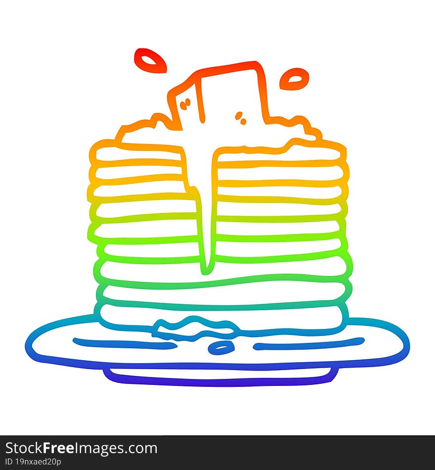 rainbow gradient line drawing cartoon butter melting on pancakes