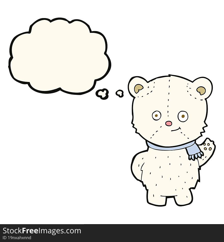 Cute Cartoon Polar Bear Waving With Thought Bubble