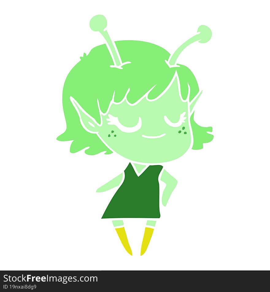 smiling alien girl flat color style cartoon