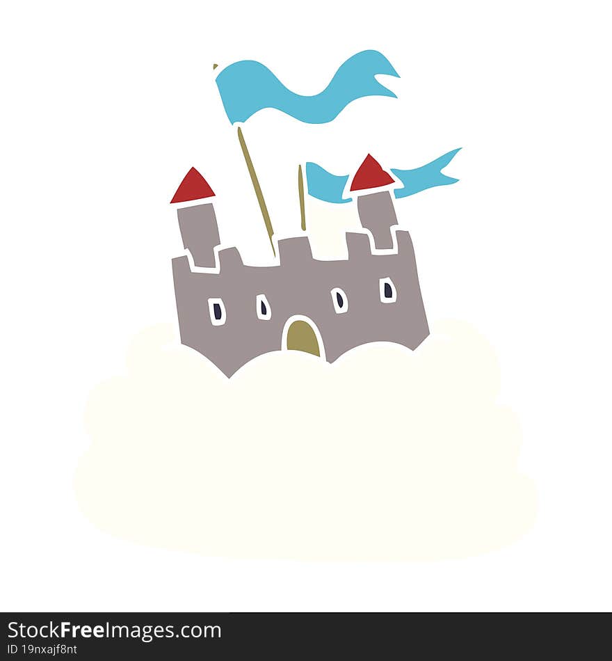 Cartoon Doodle Castle On Cloud