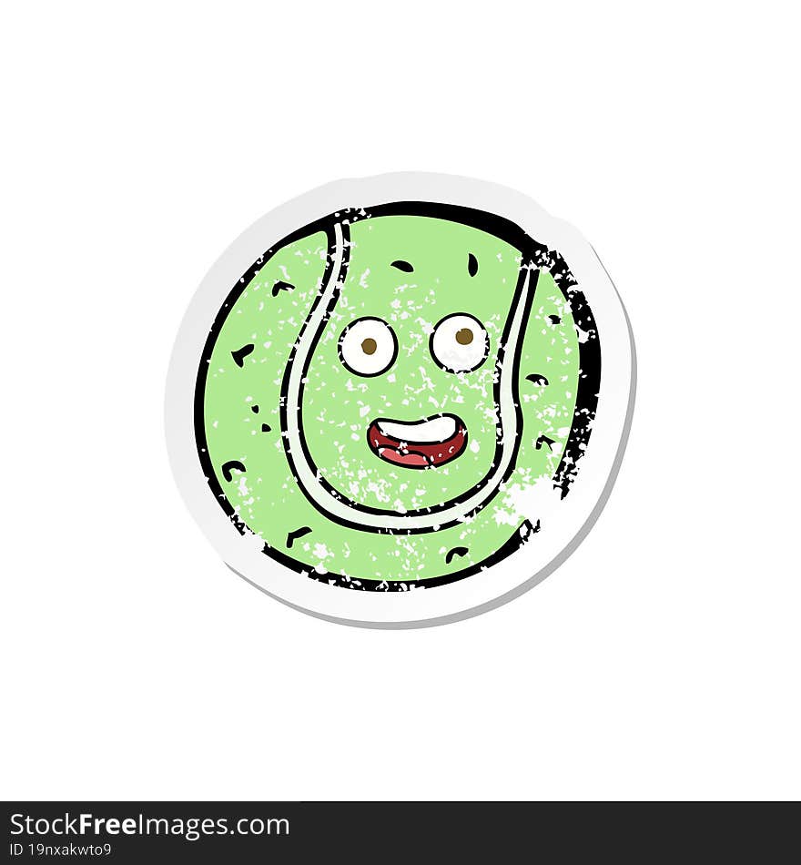 retro distressed sticker of a cartoon tennis ball