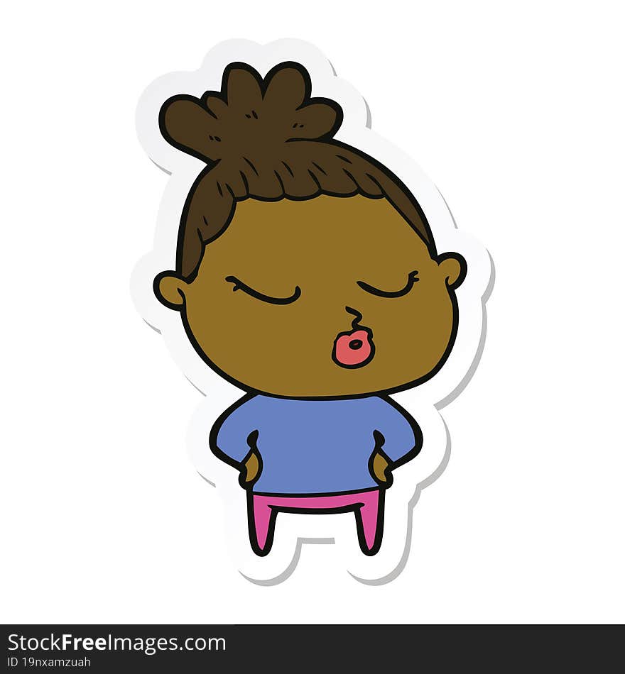 Sticker Of A Cartoon Calm Woman