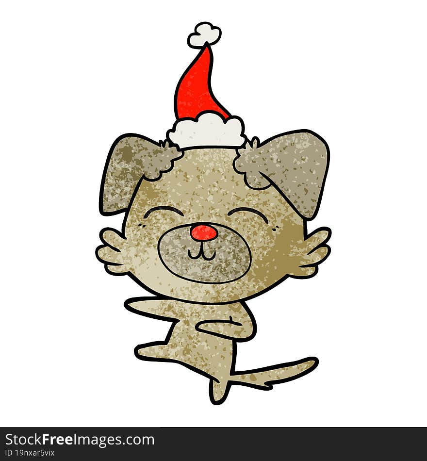 textured cartoon of a dog kicking wearing santa hat