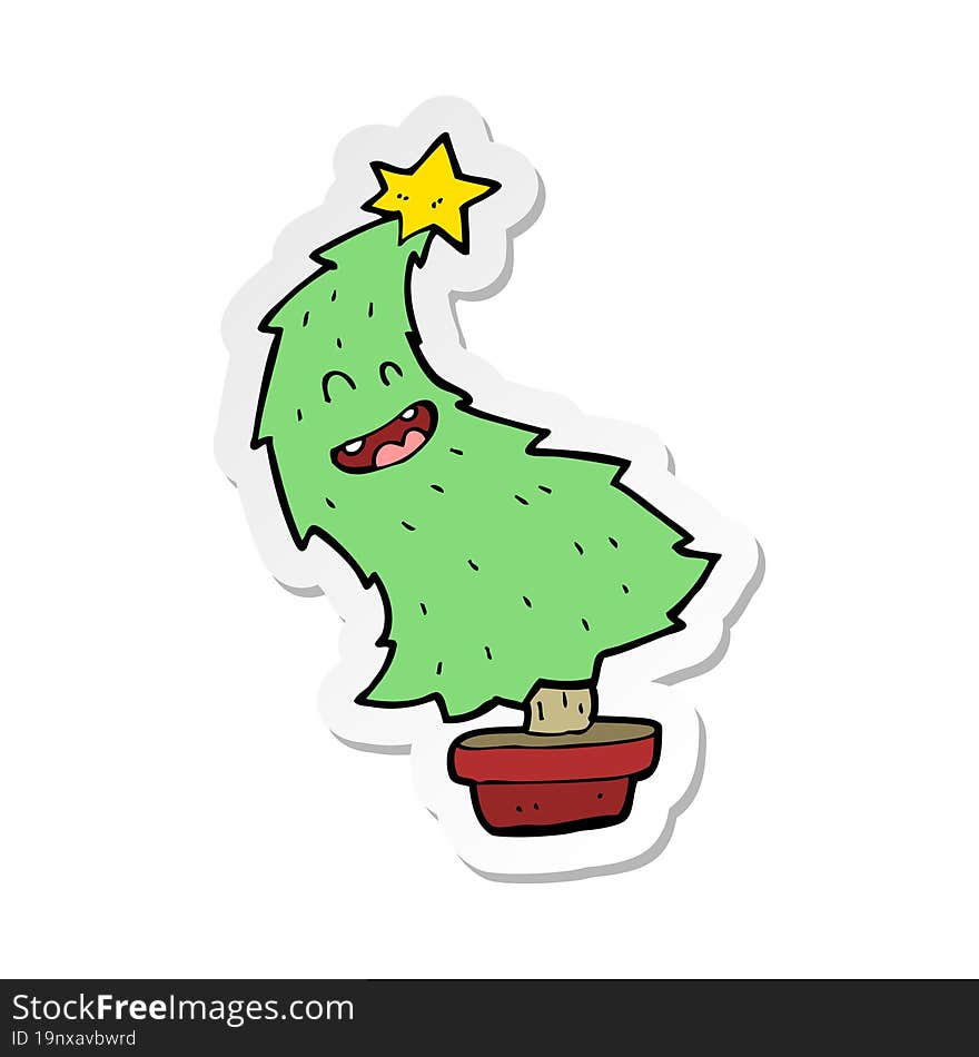 sticker of a cartoon dancing christmas tree