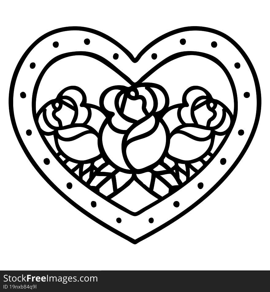 Black Line Tattoo Of A Heart And Flowers