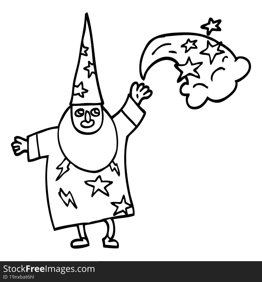 line drawing cartoon wizard casting spell