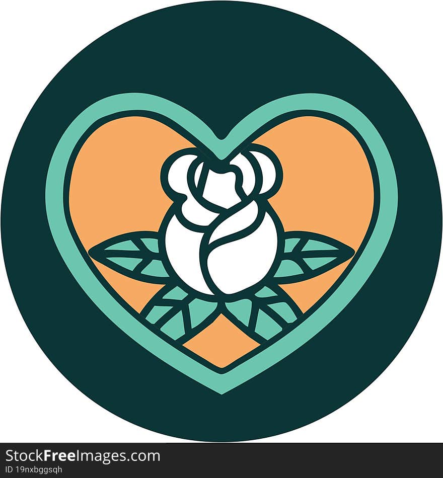 Tattoo Style Icon Of A Heart And Flowers