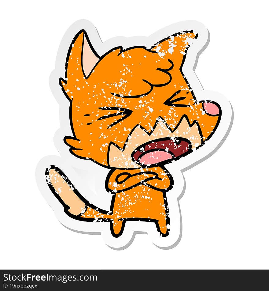 distressed sticker of a angry cartoon fox