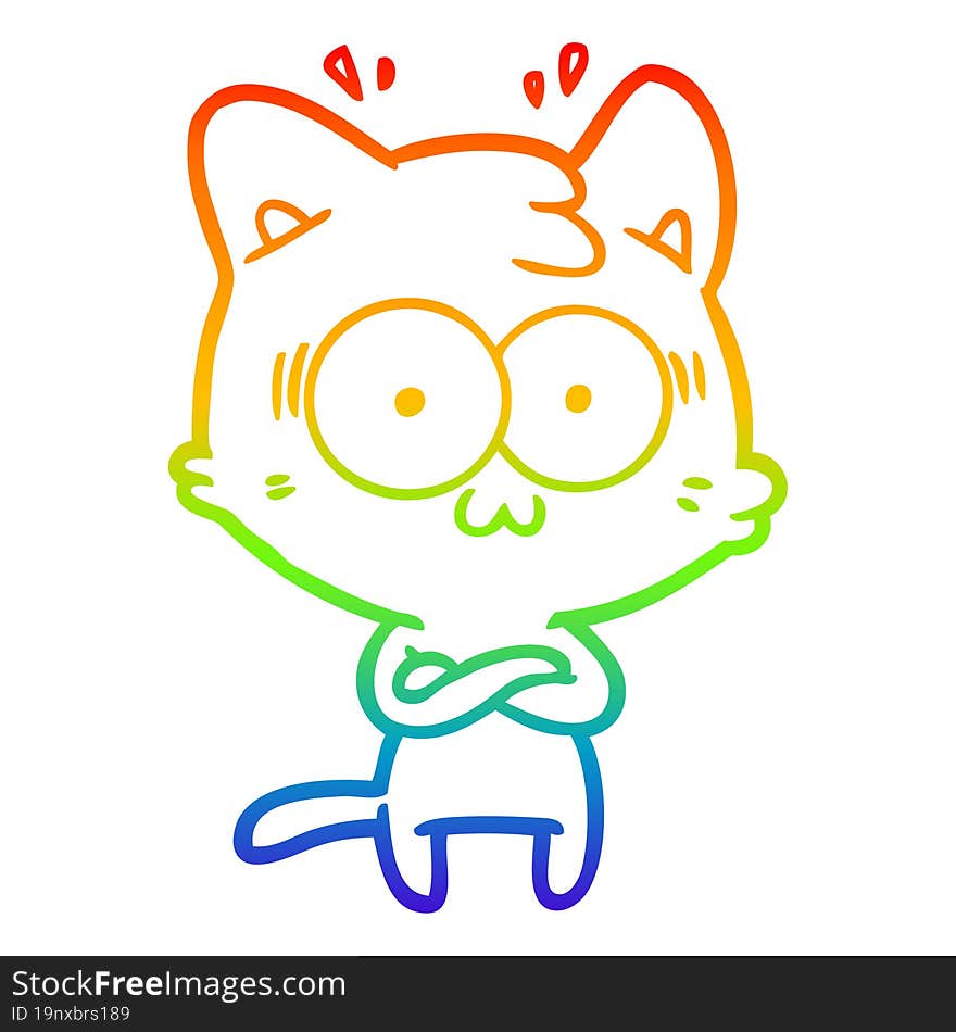 rainbow gradient line drawing cartoon surprised cat