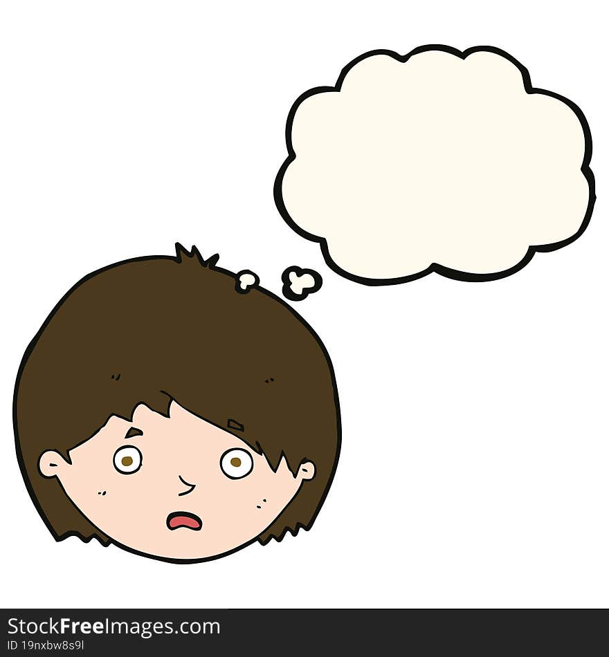 cartoon unhappy boy with thought bubble