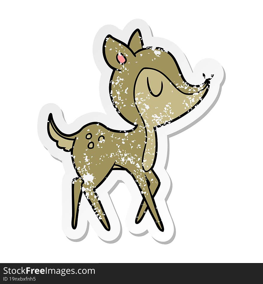 Distressed Sticker Of A Cartoon Cute Deer